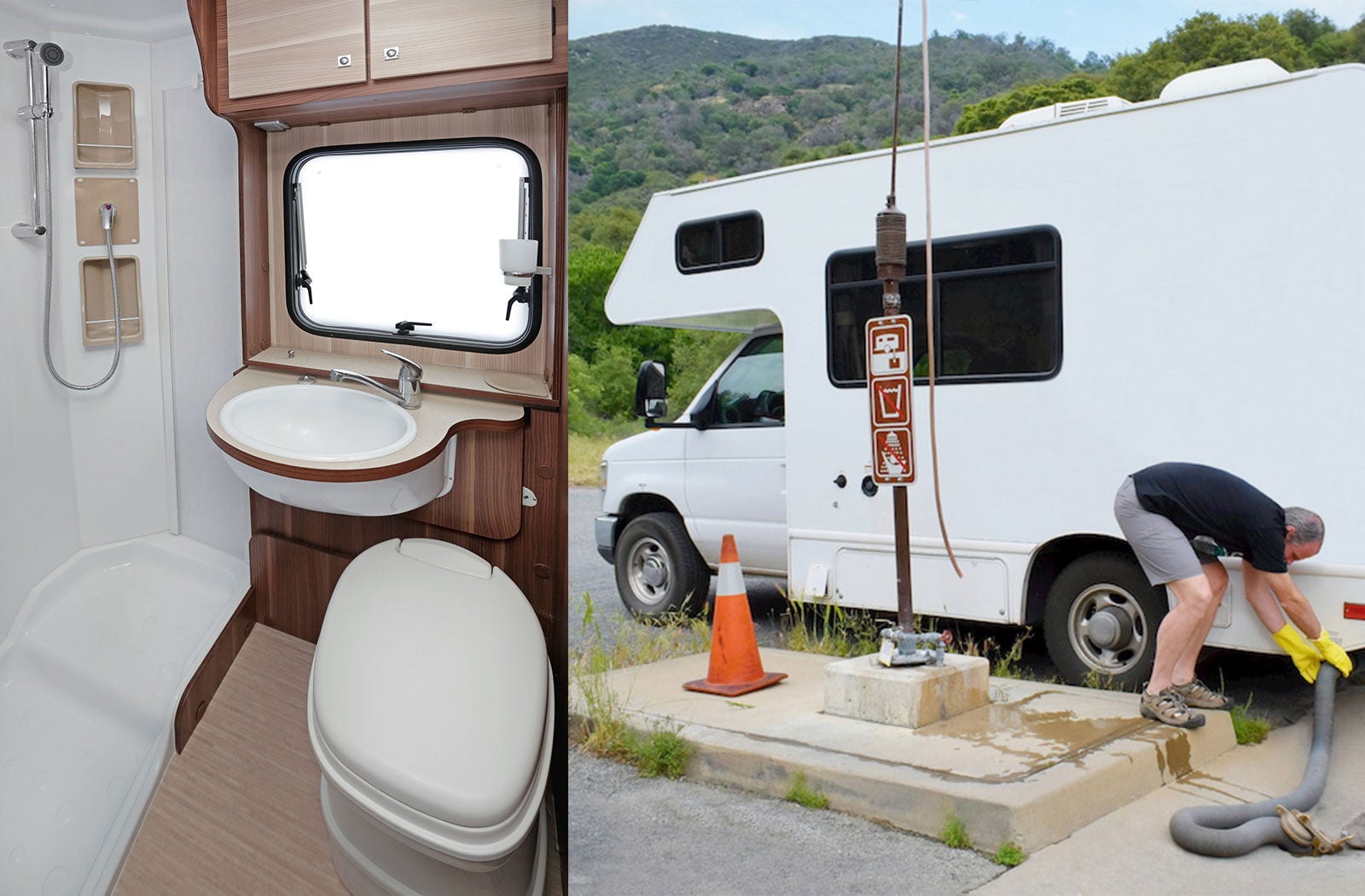 Portable RV/camper toilet and holding tank setup in Kerrville, Texas